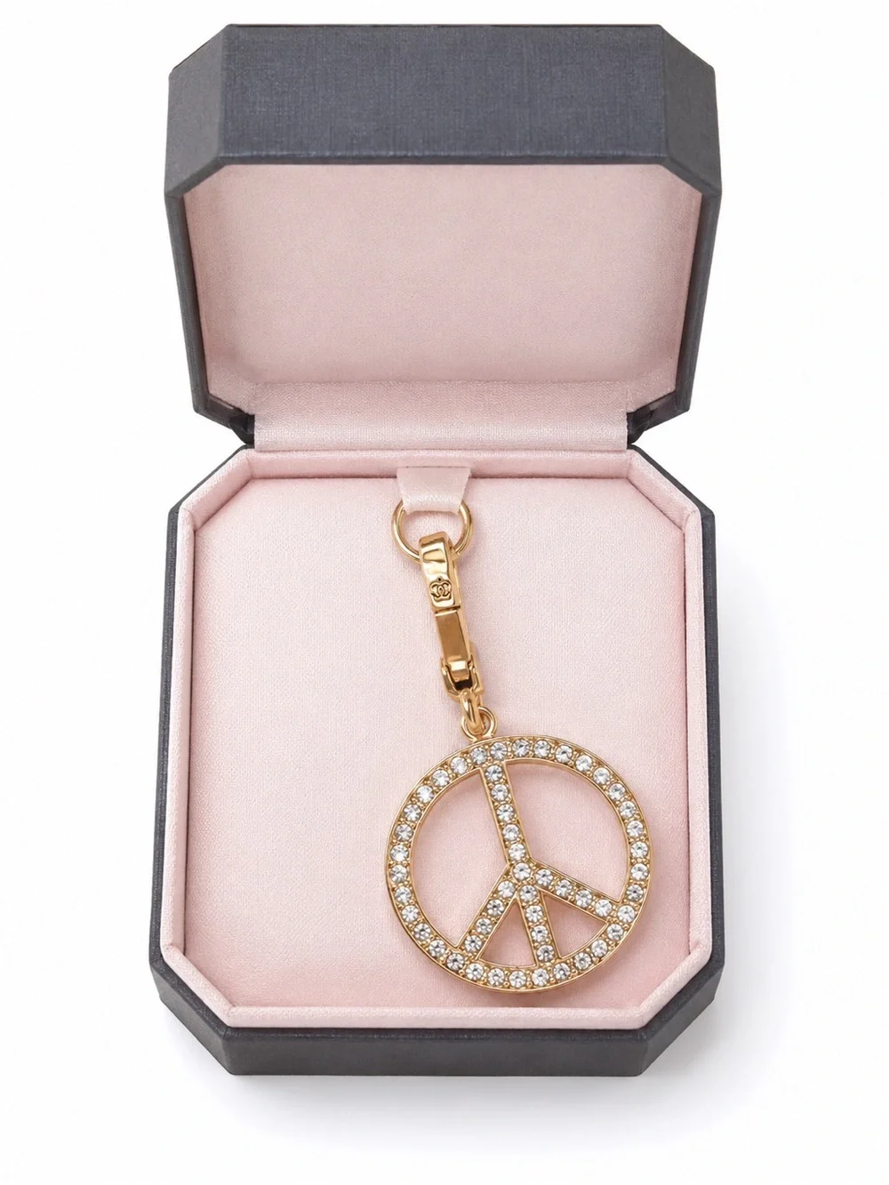Juicy Couture Rhinestone Peace Sign Charm Gold Tone Pink Enamel Y2K Charm NWT